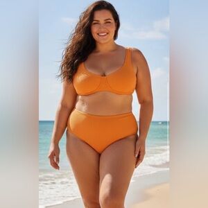 Nova Swim Orange High-Waisted Textured Bikini Bottom Polyester/Spandex Size 1X